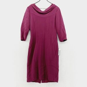 New B Michael Signature Red Wine Silk 3/4 Sleeve Cowl Neck Midi Dress P1074
